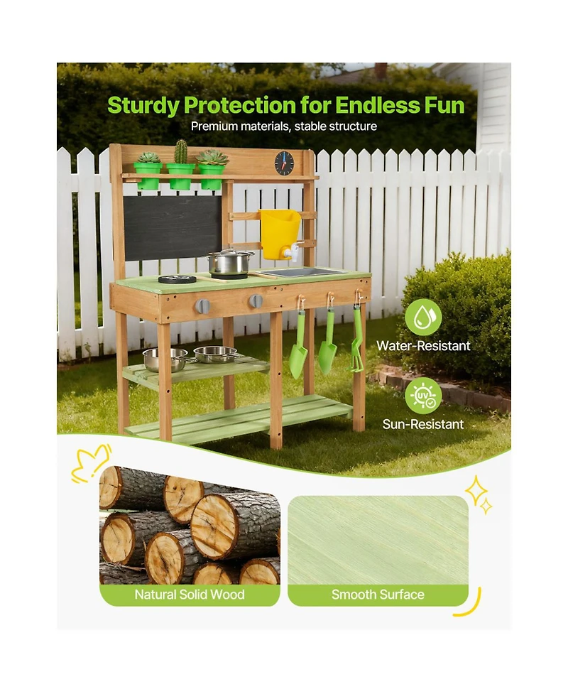 Yobtop Outdoor Wooden Dual-Stove 12-Piece Mud Kitchen Set, Ages 3+