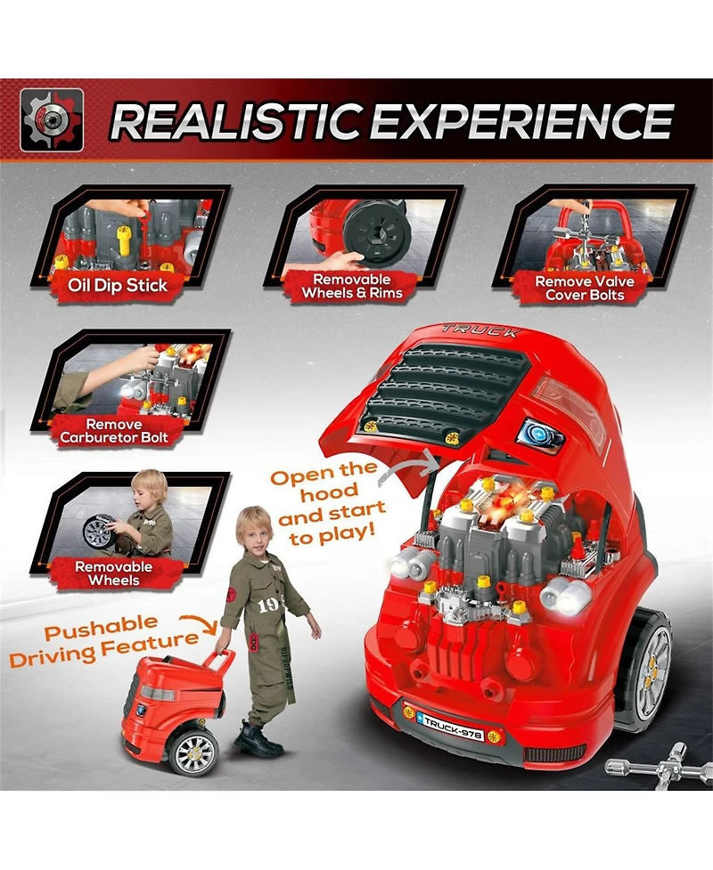 Yobtop Truck Mechanic Engine Disassembly 61-Piece Playset, Ages 3+