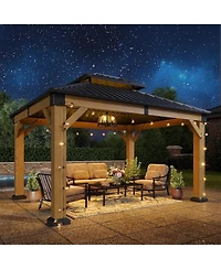 Aoxun 10'x12' Cedar Wood Hardtop Gazebo, Outdoor Pavilion with Galvanized Steel Double Roof for Patio Garden