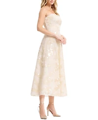 Dress The Population Women's Kailyn Strapless Disc Sequin Floral A-Line Midi Dress