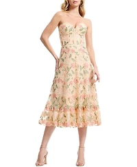 Dress The Population Women's Carina Strapless Sweetheart Floral Ruffle Dress