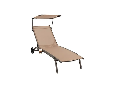 Lucky One Adjustable Patio Chaise Lounge Chair with Canopy Cup Holder and Wheels