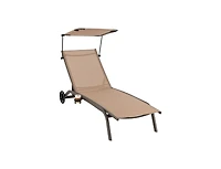 Lucky One Adjustable Patio Chaise Lounge Chair with Canopy Cup Holder and Wheels