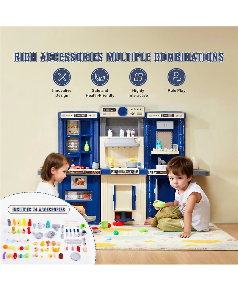 Yobtop 3-in-1 Kids Kitchen Playset with 74 Accessories, Ages 3+