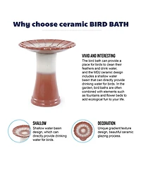 Yobtop Handmade Glazed Ceramic Bird Bath - 17" Scalloped Tray and 18" Pedestal Base, Gradient Glaze, Outdoor Bird Feeder for Yard Lawn