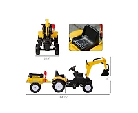 Yobtop Digger Foot-Powered Excavator Ride-On Toy with Detachable Trailer, 77-lb Capacity, Ages 3-6