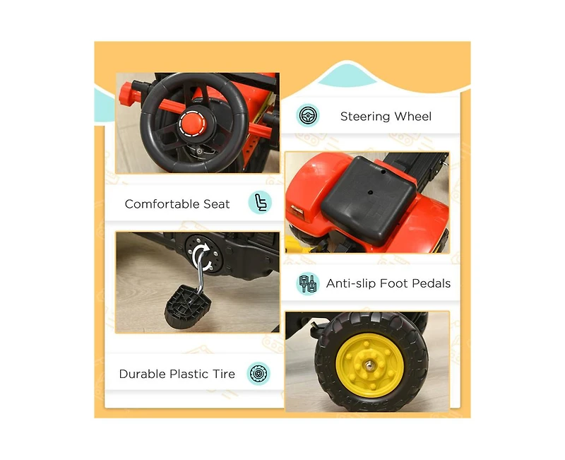 Yobtop 3-in-1 Kids Ride On Excavator Bulldozer Pedal Car Ride-On Toy, 77 lbs Capacity, Ages 3+