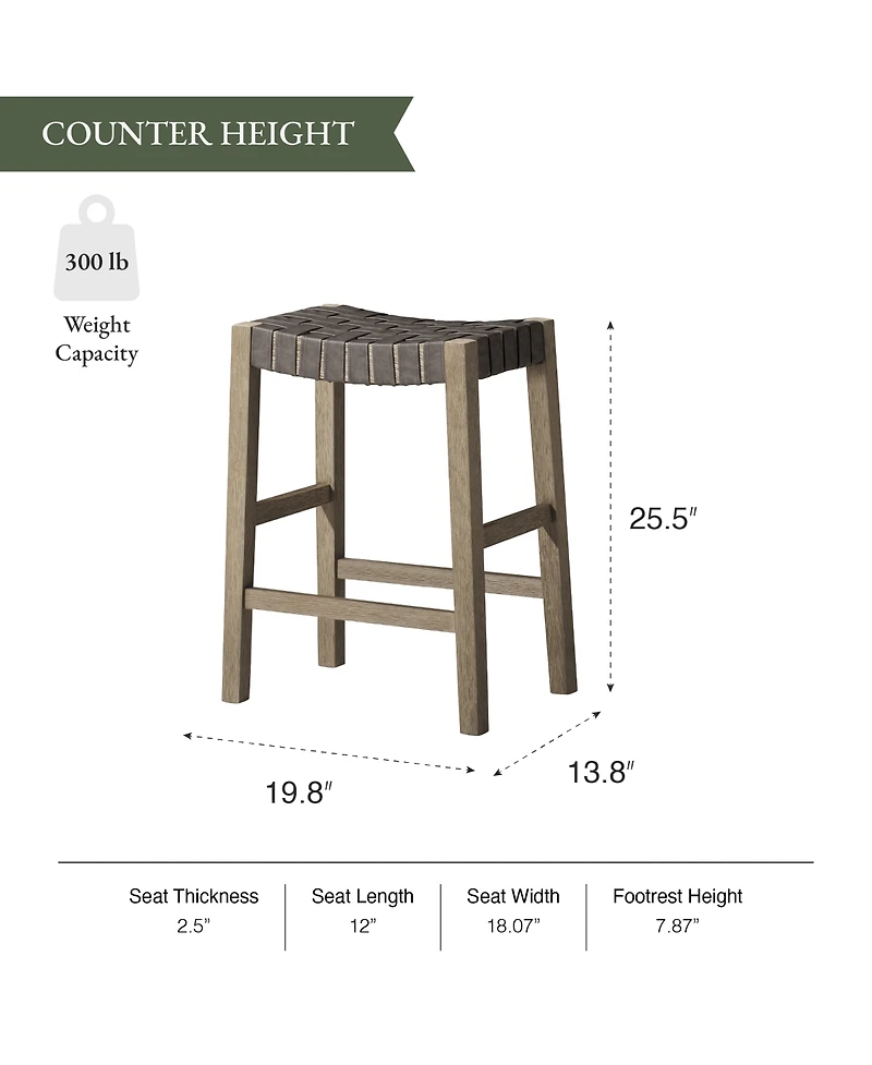 Maven Lane Emerson Woven Faux Leather Backless Saddle Counter Stool