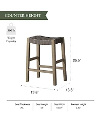 Maven Lane Emerson Woven Faux Leather Backless Saddle Counter Stool