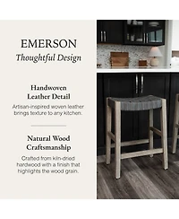 Maven Lane Emerson Woven Faux Leather Backless Saddle Counter Stool