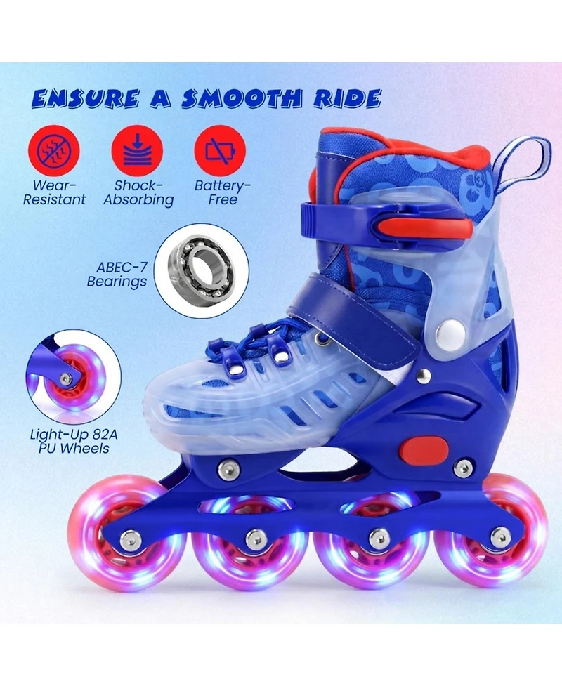 Sugift Kids Inline Skates with Push-Button 4-Size Expansion and Illuminating Wheels Ages 7-9