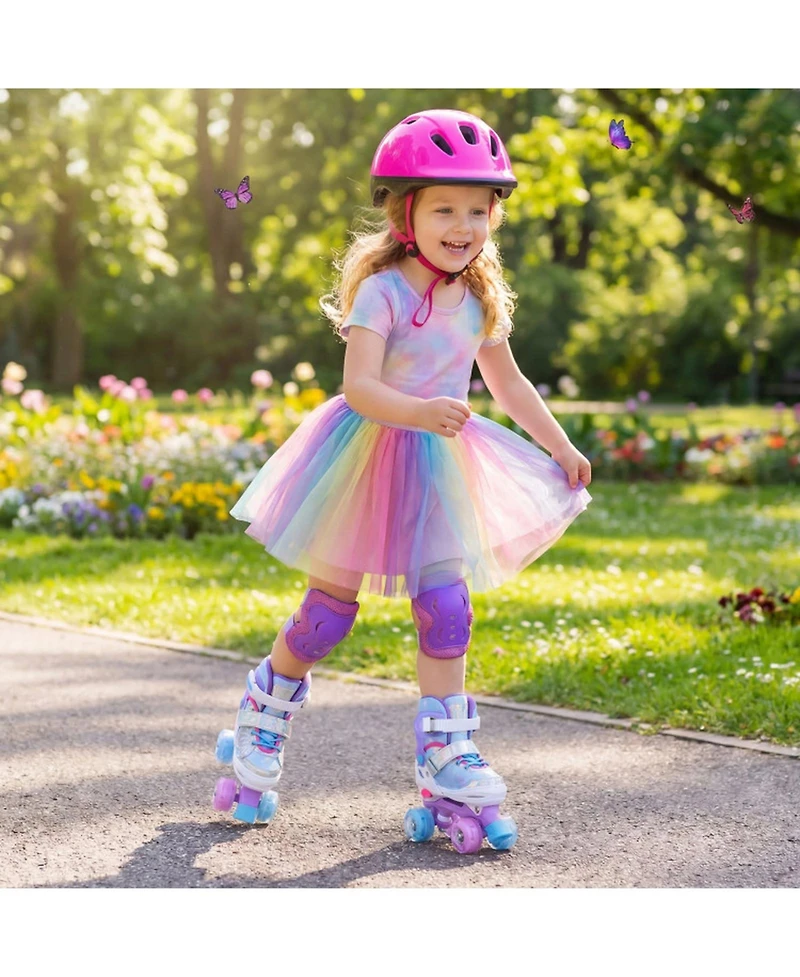 Sugift Butterfly Kids Roller Skates One-Button Expandable with Motion Led Wheels Ages 5-7