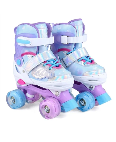 Sugift Butterfly Kids Roller Skates One-Button Expandable with Motion Led Wheels Ages 5-7