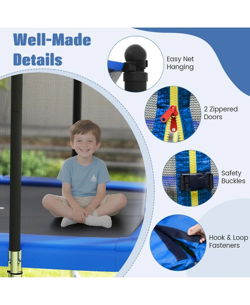 Sugift 10 x 8 ft Rectangle Outdoor Trampoline with Basketball Hoop and Soccer Goal Ages 3 and Up