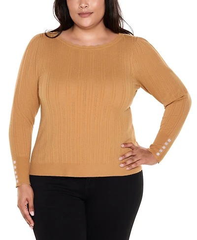 Belldini Women's Scalloped-Trim Boat Neck Sweater