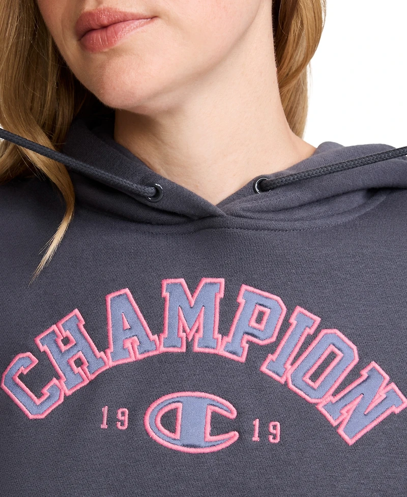 Champion Women's Fleece Long-Sleeve Satin Applique Hoodie