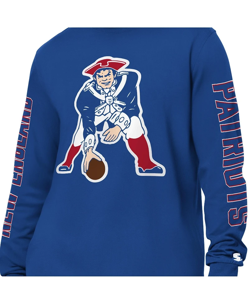 Starter Men's Royal New England Patriots Clutch Hit Ii Logo Long-Sleeve T-Shirt
