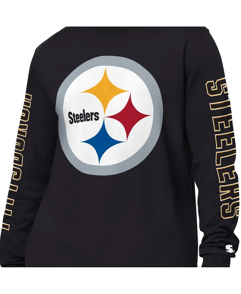 Starter Men's Black Pittsburgh Steelers Clutch Hit Ii Long-Sleeve T-Shirt