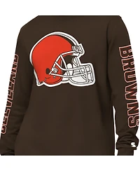 Starter Men's Brown Cleveland Browns Clutch Hit Ii Long-Sleeve T-Shirt