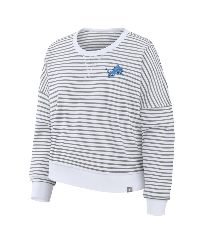 Fanatics Women's White/Gray Detroit Lions Striped Oversized French Terry Sweatshirt