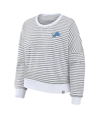 Fanatics Women's White/Gray Detroit Lions Striped Oversized French Terry Sweatshirt
