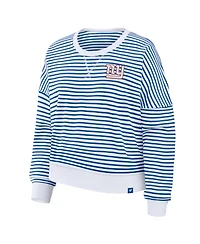 Fanatics Women's White/Royal New York Giants Striped Oversized French Terry Sweatshirt