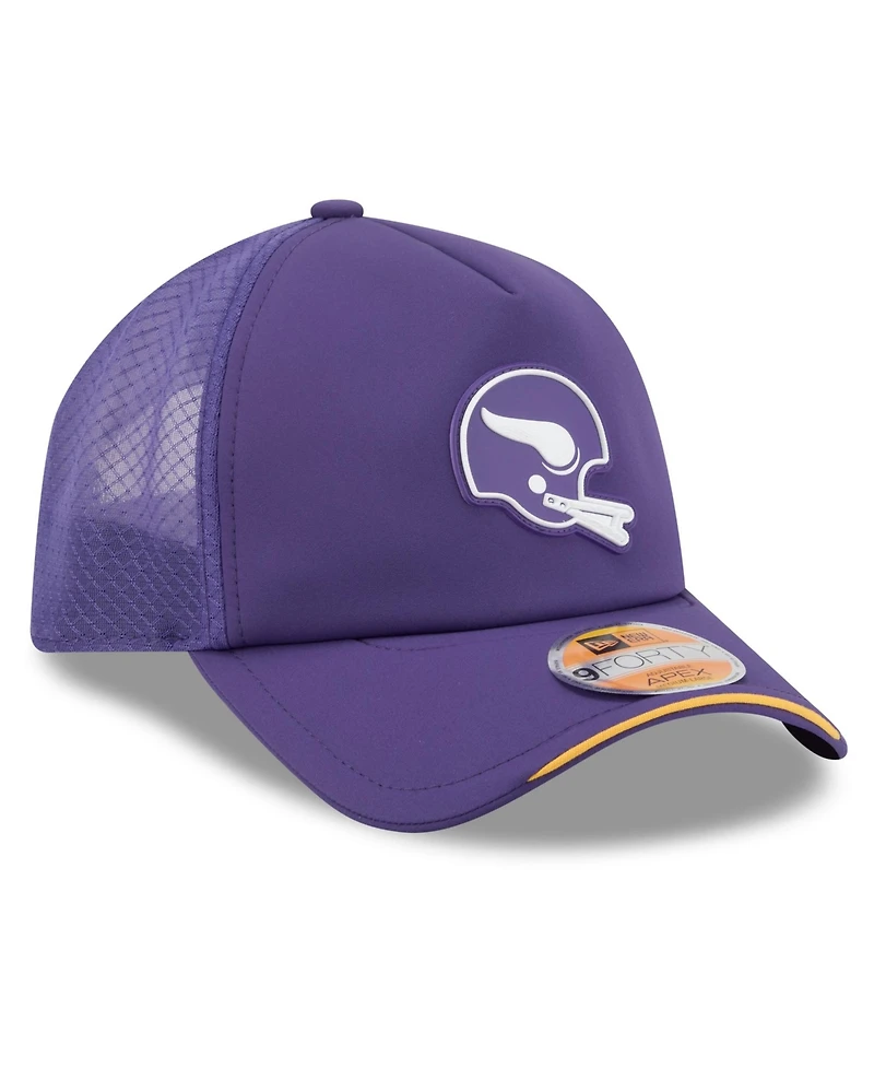 New Era Men's Purple Minnesota Vikings 2026 Sideline Throwback Apex 9FORTY Adjustable Trucker Hat
