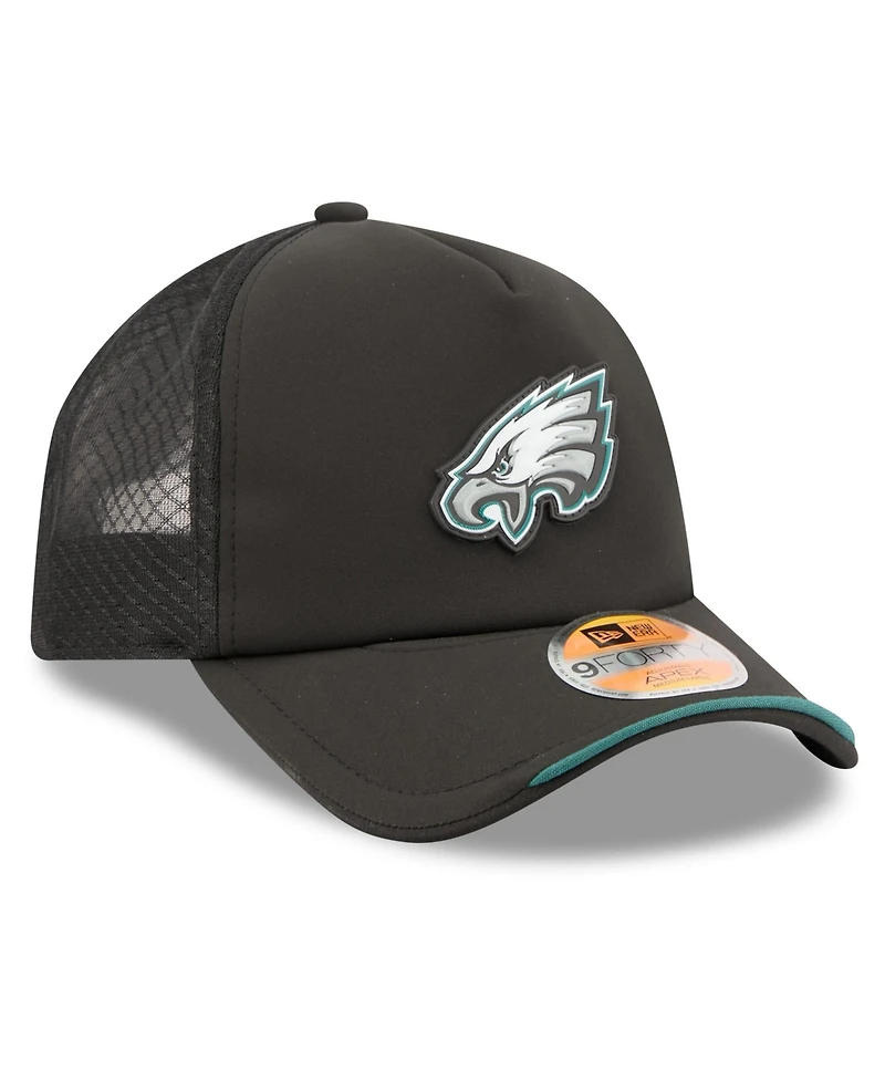 New Era Men's Black Philadelphia Eagles 2026 Sideline Apex 9FORTY Adjustable Trucker Hat