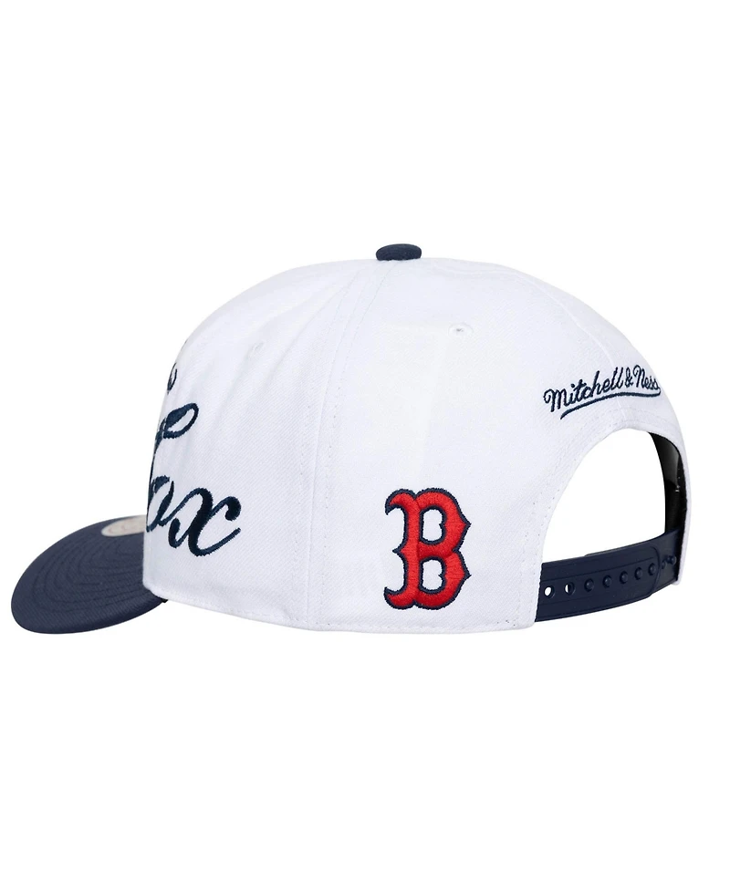 Mitchell & Ness Men's and Women's White/Navy Boston Red Sox Xl Script Pro Crown Adjustable Hat