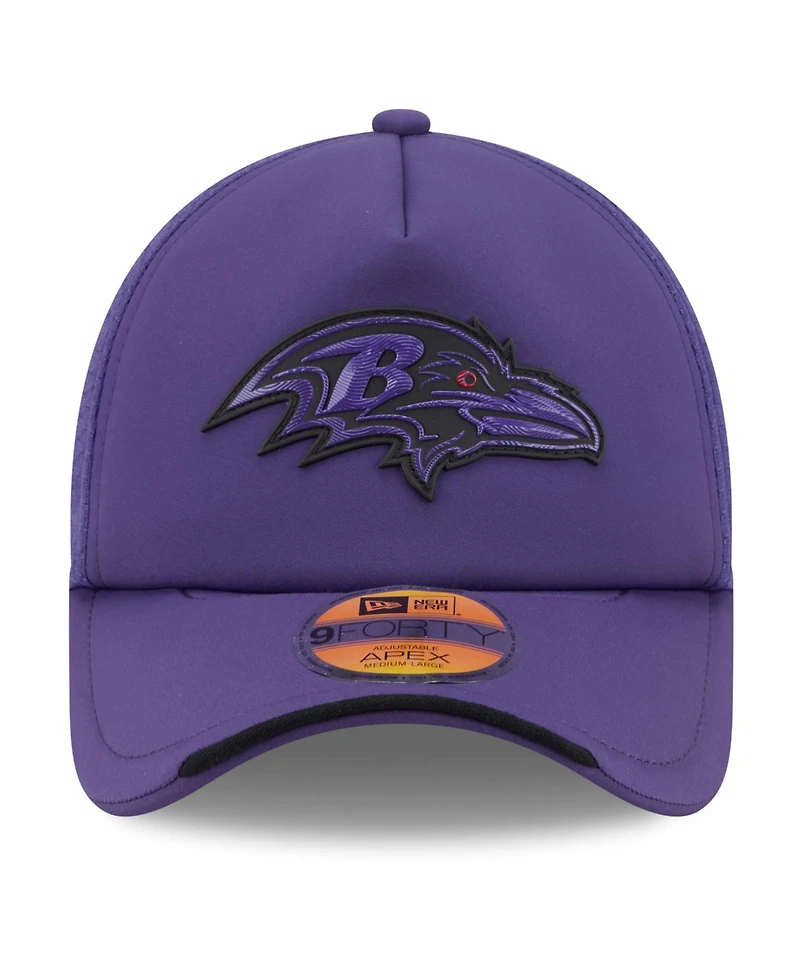 New Era Men's Purple Baltimore Ravens 2026 Sideline Apex 9FORTY Adjustable Trucker Hat