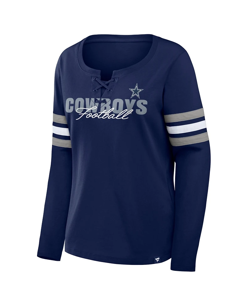 Fanatics Women's Navy Dallas Cowboys Team First Coverage Scheme Lace-UpLong sleeves T-Shirt