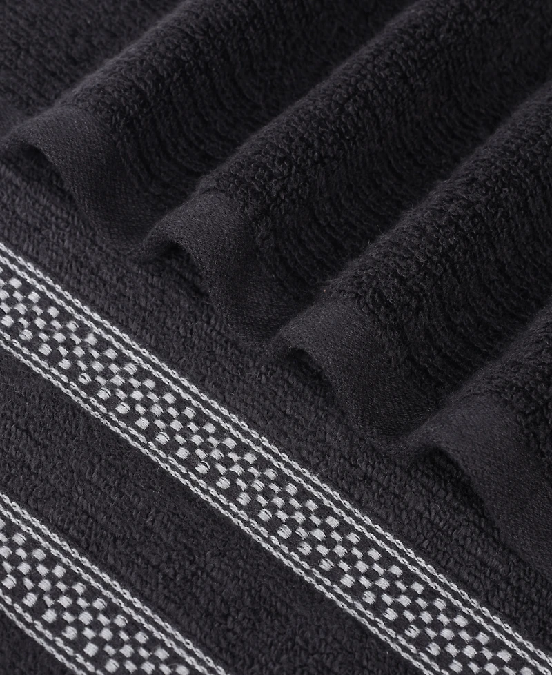 Superior Brea Zero Twist Cotton Ribbed Geometric Border Plush Soft Absorbent -Piece Towel Set