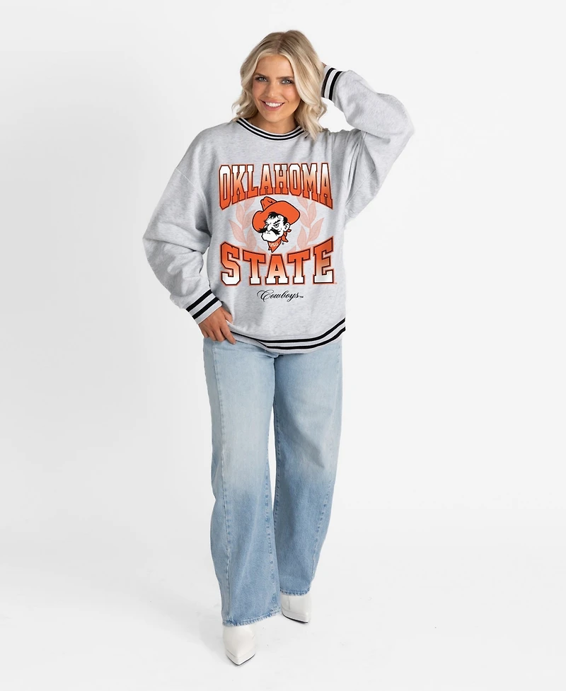 Gameday Couture Women's Ash Oklahoma State Cowboys Oversized Fade Route Ringer Stripe Sweatshirt