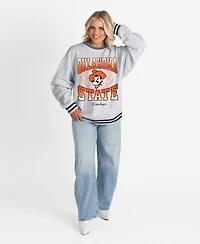Gameday Couture Women's Ash Oklahoma State Cowboys Oversized Fade Route Ringer Stripe Sweatshirt