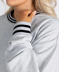 Gameday Couture Women's Ash Michigan State Spartans Oversized Fade Route Ringer Stripe Sweatshirt