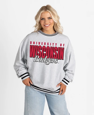 Gameday Couture Women's Gray Wisconsin Badgers Oversized Showdown Ringer Stripe Sweatshirt