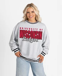 Gameday Couture Women's Gray Wisconsin Badgers Oversized Showdown Ringer Stripe Sweatshirt