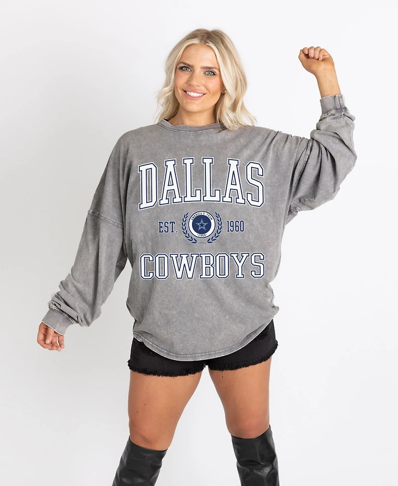 Gameday Couture Women's Gray Dallas Cowboys Oversized Final Score Snow WashLong sleeves T-Shirt