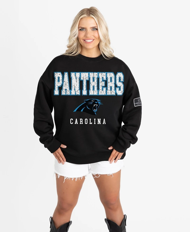 Gameday Couture Women's Black Carolina Panthers Oversized Level Up Label Premium Fleece Sweatshirt