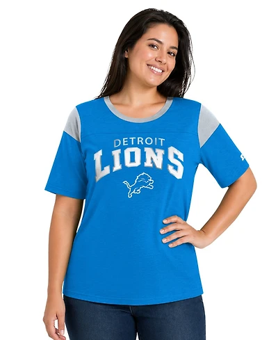 Starter Women's Blue Detroit Lions Plus Linebacker Slub T-Shirt