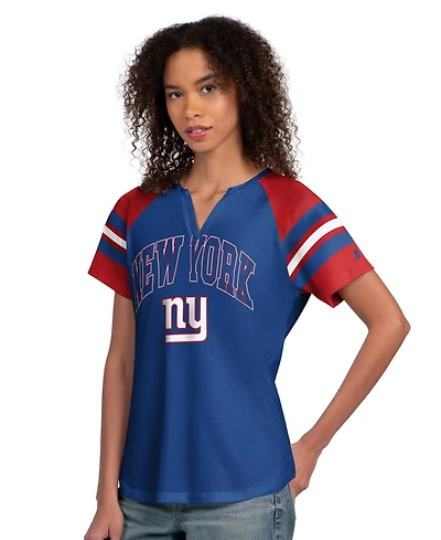 Starter Women's Royal New York Giants Game On Notch Neck Raglan T-Shirt