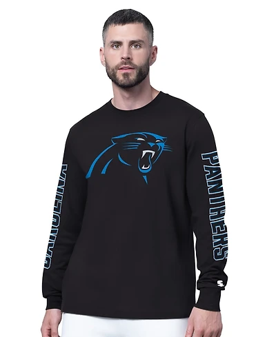 Starter Men's Black Carolina Panthers Clutch Hit Ii Long-Sleeve T-Shirt