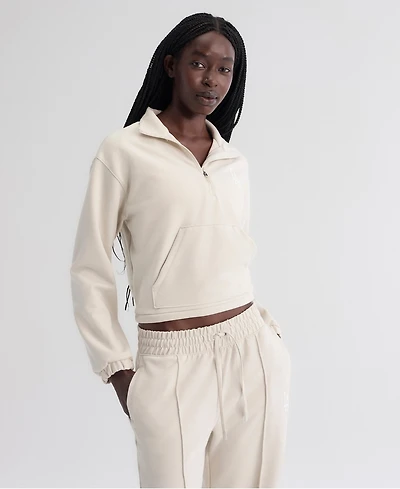 Fanatics Women's Beige Los Angeles Dodgers Oversized Clutch Tri-Blend Half-Zip Pullover Sweatshirt