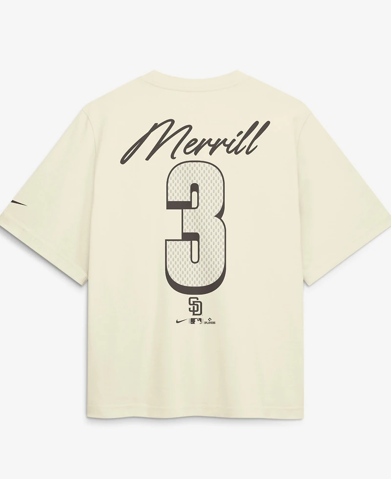 Nike Women's Jackson Merrill Cream San Diego Padres Premium Essentials Boxy Name Number T-Shirt