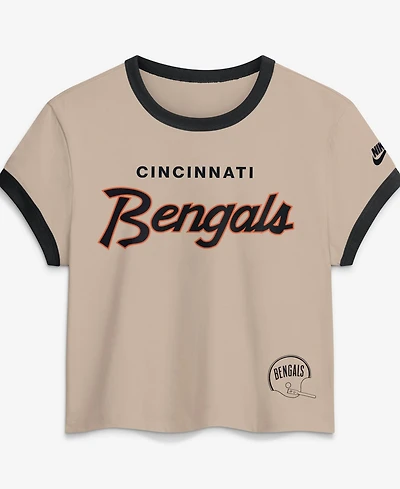 Nike Women's Cream Cincinnati Bengals Rewind Ringer Mod Cropped T-Shirt
