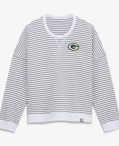 Fanatics Women's White/Gray Green Bay Packers Striped Oversized French Terry Sweatshirt