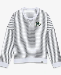 Fanatics Women's White/Gray Green Bay Packers Striped Oversized French Terry Sweatshirt