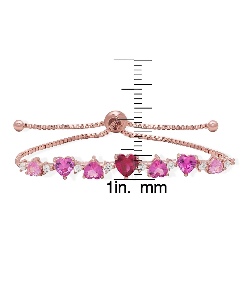 Macy's Simulated Ruby and Simulated Pink Sapphire and Cubic Zirconia Graduated Heart Adjustable Bracelet