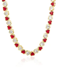 Macy's Simulated Ruby and Cubic Zirconia Bezel Heart 18'' Necklace