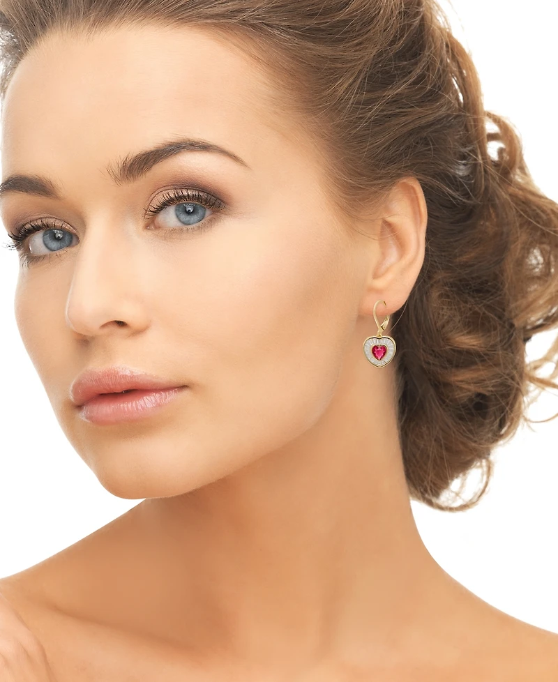 Macy's Simulated Ruby and Cubic Zirconia Heart Leverback Earrings